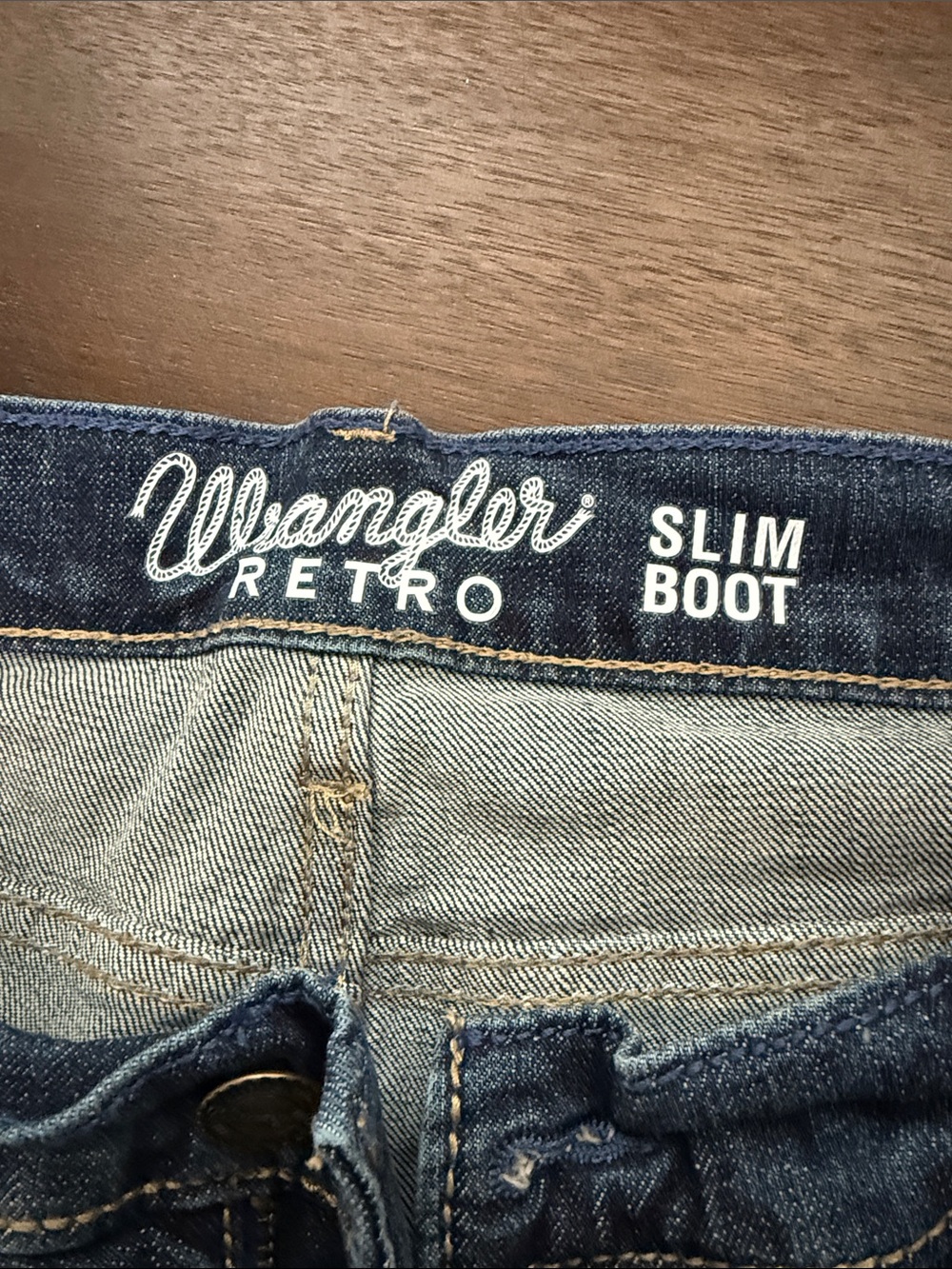 Wrangler Slim Boot Jeans 38x32- Blue Denim with Tan Stitching
